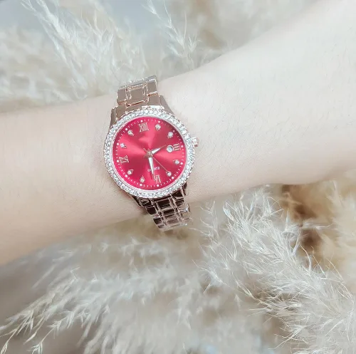 Miniatura 3 de Relojes de moda para mujer, esfera brillante, oro rosa, acero inoxidable, fecha, impermeable, cuarzo, para mujer