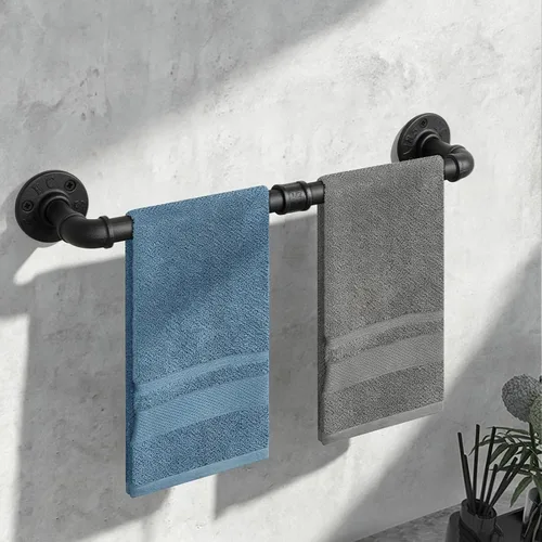 Miniatura 6 de Soporte de Toallas de Tubo Industrial, Barra de Toallas, Soporte de Toallas de Baño Rústico de Granja para Pared, Resistente (Negro, 45.72 cm)
