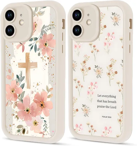 Miniatura 69 de Paquete de 2 fundas protectoras para iPhone 13 de 6.1 pulgadas con versículo bíblico de Jesús y cruz cristiana floral, para mujeres y niñas, funda