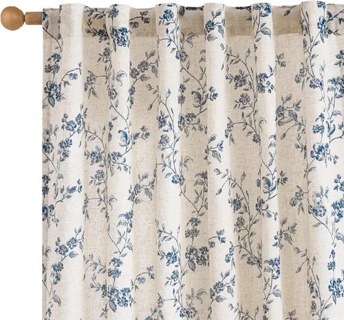 Miniatura 11 de Lazzzy - Cortinas de lino floral gris pardo de 84 pulgadas, cortinas de estilo granja con solapa trasera para sala de estar y dormitorio, cortinas