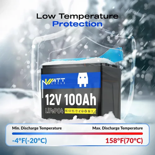 Miniatura 4 de WattCycle Paquete de 2 baterías de litio LiFePO4 de 12 V 100 Ah, BMS integrado de 100 A, grupo BCI 24, 15000 ciclos, protección a baja temperatura