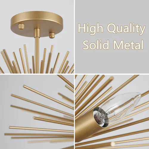 Miniatura 6 de Candelabros Sputnik modernos dorados de 20 pulgadas, lámpara de techo semiempotrada de 4 luces de mediados de siglo, candelabros satélite Starburst