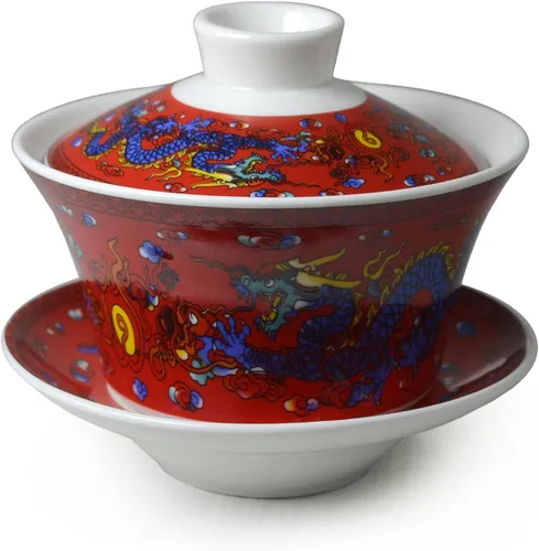Miniatura 2 de Gaiwan - Juego de tazas de té chinas de dargon sancai de 7 onzas para té Gongfu (rojo)