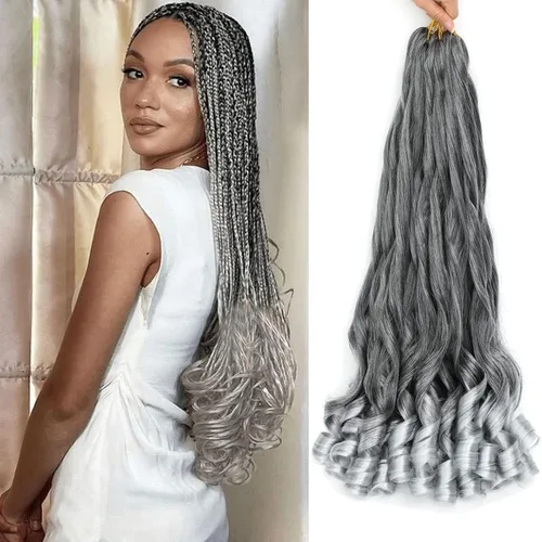 Miniatura 9 de Cabello rizado francés para trenzar, 8 paquetes, 16 pulgadas degradado, preestirado, previamente enrollado con extremos rizados, rizo de rebote