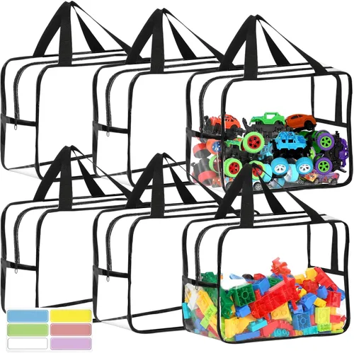 Miniatura 9 de 6 Paquetes de Bolsas Grandes para Almacenamiento de Juguetes con Etiquetas, Bolsas Transparentes Reutilizables de PVC para Juegos de Mesa, Bolsas