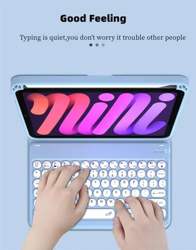 Miniatura 6 de Funda para iPad de 9ª/8ª/7ª generación con teclado de 10.2 pulgadas, cubierta inteligente giratoria con teclado redondo magnético desmontable, azul