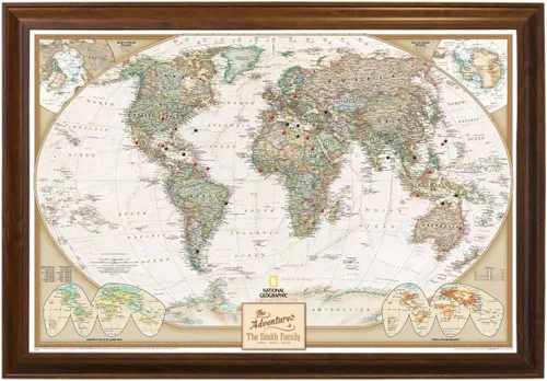 Miniatura 32 de Mapamundi con alfileres, personalizado, ejecutivo, con marco de 24 x 36" y alfileres, Negro (Rustic Black), 24 x 36 pulgadas Marco negro rústico