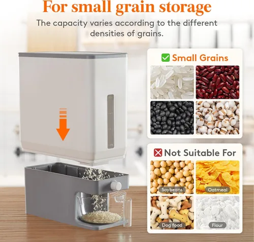 Miniatura 6 de Dispensador de arroz Lifewit 25 libras (11.3 kg), contenedor de almacenamiento de arroz sellado a prueba de humedad con taza de medición