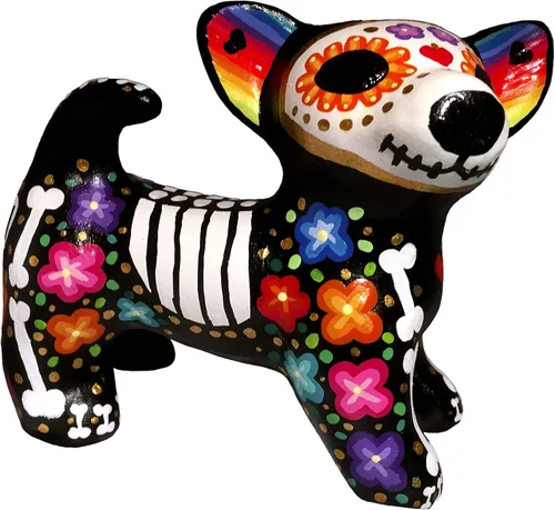 Miniatura 6 de Dia de Muertos. Perro de Catrina. Artesanía Mexicana. Monumento a las mascotas, recuerdo. Figura de cerámica para la decoración del Día de Muertos