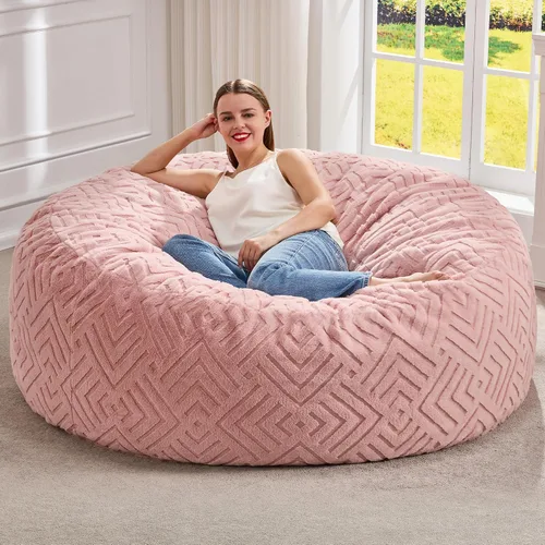 Miniatura 15 de Hobestluk Sillas de Puf para Adultos, Silla de Puf con Relleno, Bolsas Grandes con Funda de Felpa en Relieve, Sillas de Puf Gigantes para Adultos