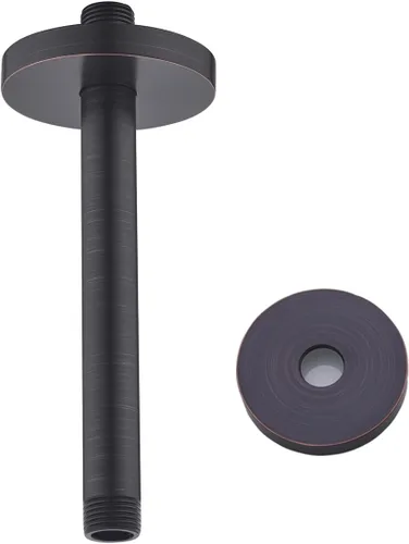 Miniatura 28 de Brazo de ducha montado en el techo de 4 pulgadas, extensión de cabezal de ducha negro mate con escudo único a juego, conexión estándar de 1/2