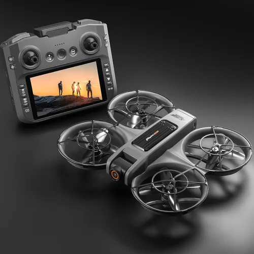 Miniatura 7 de Drone con control remoto de pantalla grande (4.92 pulgadas), mini avión con cámaras duales, 2 baterías, giros de 360°, protección completa de Negro