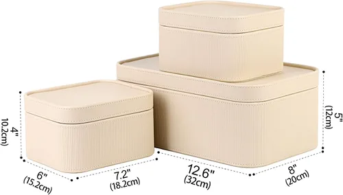 Miniatura 2 de HofferRuffer Cajas de almacenamiento decorativas de piel sintética, cestas de almacenamiento a prueba de polvo con tapas y bandejas, contenedores
