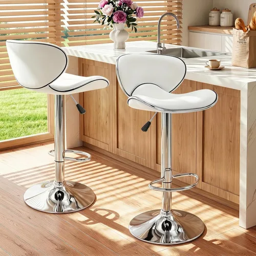 Miniatura 12 de Vogue Furniture Direct Taburetes de Bar Ajustables de Cuero PU, Taburetes Modernos Giratorios de Elevación Neumática con Respaldo, Sillas de Altura