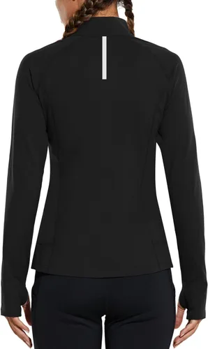 Miniatura 3 de baleaf Chaqueta de forro polar para mujer con media cremallera para clima frío, camisetas térmicas, tops atléticos para entrenamiento de invierno