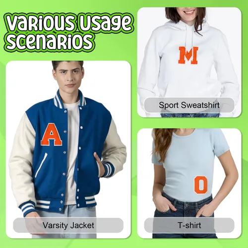 Miniatura 4 de Parche de letras de felpilla naranja de 4.5 pulgadas, alfabeto universitario para planchar y coser para chaquetas, sudaderas, camisetas, jeans