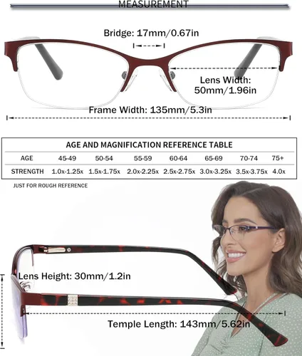 Miniatura 4 de Gafas de lectura con bloqueo de luz azul para mujer, paquete de 3 con marco ovalado de metal, bisagra de resorte, anti rayos azules, fuerza