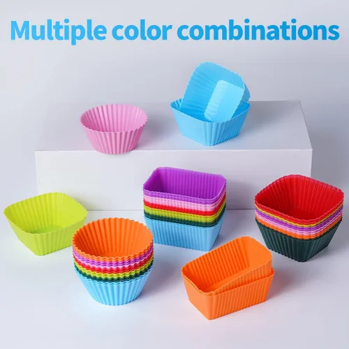Miniatura 5 de Divisores de silicona Bento para lonchera, 3 formas de redondo, cuadrado y rectangular estándar, forros de silicona reutilizables para magdalenas