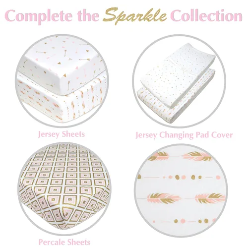 Miniatura 3 de American Baby Company - Sábana bajera de algodón 100% natural para colchón de cuna o cambiador Flechas de oro brillante/rosa