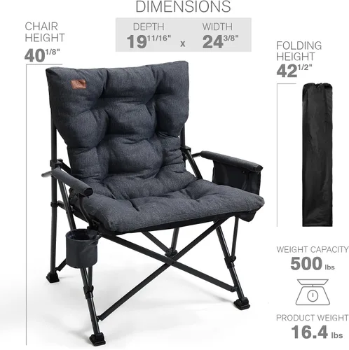 Miniatura 7 de EVER ADVANCED Silla plegable acolchada de gran tamaño para campamento para adultos, silla de césped resistente con bolsillos laterales, silla Negro