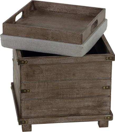 Miniatura 6 de Cortesi Home Scusset - Bandeja otomana de almacenamiento en tela y madera, gris, 15.75 pulgadas de ancho x 15.75 pulgadas de largo x 15.5 pulgadas