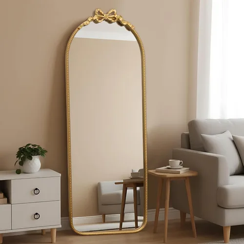 Miniatura 9 de Besdomus Espejo Redondo Dorado con Lazo: Espejo de Baño Moderno de 27" - Espejos de Tocador Ornamentados Tradicionales Barrocos