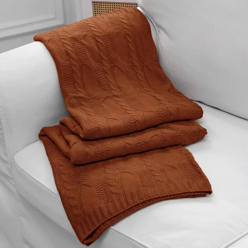 Miniatura 12 de Aormenzy Mantas de Punto Azul Pizarra Oscuro de Gran Tamaño Cable Knit Manta Decorativa de Punto Rust Suave y Acogedora Tejida para Sofá Sillón