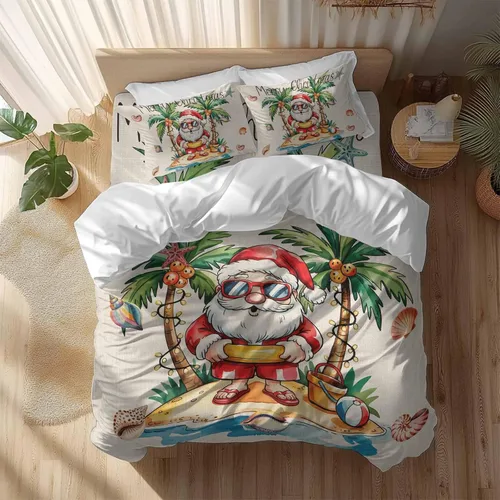 Miniatura 8 de Juego de funda de edredón de Papá Noel de Navidad, tamaño individual, edredón de microfibra suave, edredón de cama con estampado + funda con sábana