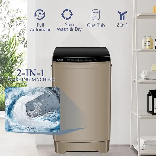 Miniatura 4 de KRIB BLING Lavadora completamente automática con pantalla LED, bomba de drenaje portátil de 17.7 libras, 10 programas y 8 niveles de agua Dorado