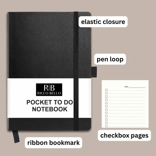 Miniatura 3 de RICCO BELLO - Cuaderno de lomo pegado con marcador Sin fecha, piel sintética, soporte para bolígrafo, planificador de productividad