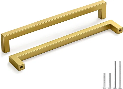Miniatura 15 de Homdiy Manijas de gabinete de cocina de bronce cepillado de 6- 1/4 pulgadas, paquete de 30 tiradores de gabinete dorados, cuadrados, herrajes