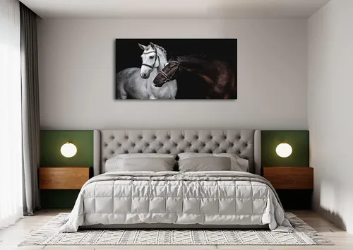 Miniatura 4 de Jiuqinghua Lienzo impreso para pared, cuadro de caballos blancos y marrones, 1 panel, pintura de animales salvajes, obra de arte para sala de estar