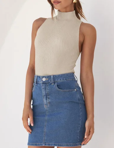 Miniatura 8 de ZESICA Camisetas sin mangas de verano para mujer, cuello de tortuga, de punto acanalado, ajustadas, básicas, casuales