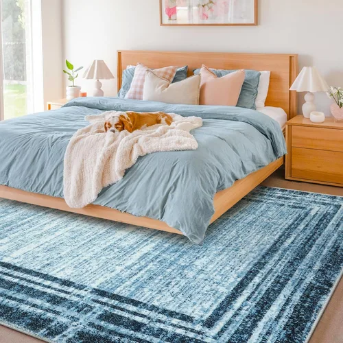 Miniatura 55 de Alfombra de pasillo moderna abstracta Lahome, alfombra lavable turquesa de 2 x 6 pulgadas para entrada, alfombra antideslizante de bajo pelo