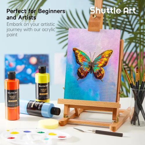 Miniatura 2 de Juego de botellas de pintura acrílica de 18 colores Shuttle Art (250 ml/8.45 oz), suministros de pintura a granel pigmentados ricos para artistas