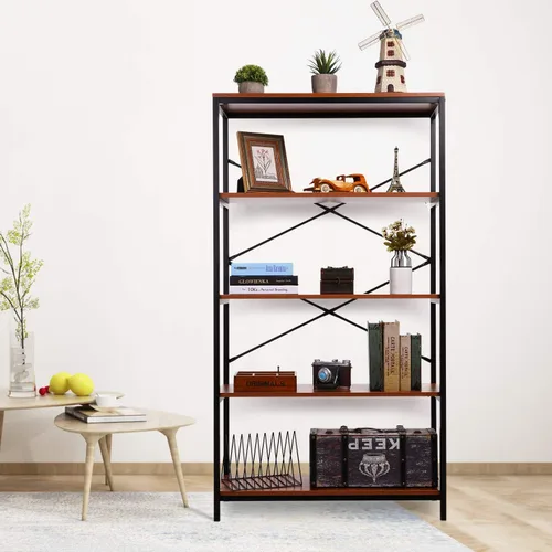 Miniatura 2 de BATHWA Estantería alta, estantería abierta moderna y ancha para libros, estantería industrial de metal de madera, estantería de muebles, estantería