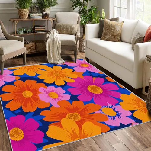Miniatura 14 de YZO133 - Alfombra retro de los años 70, pequeña, lavable de 2 x 3 pulgadas, para entrada, diseño abstracto de ondas florales, decoración retro