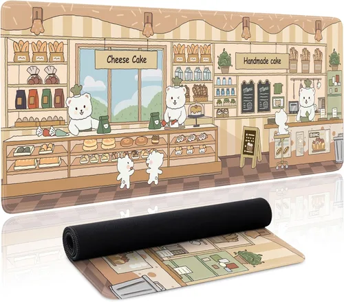 Miniatura 18 de Alfombrilla de ratón linda con gato grande, alfombrilla de escritorio verde extendida, alfombrilla de teclado con base antideslizante y bordes Gato