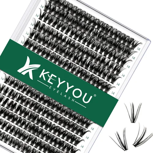 Miniatura 23 de Kit de extensión de pestañas DIY KEYYOU 300 piezas, kit de racimos de pestañas con removedor de pegamento y aplicador, fácil de usar
