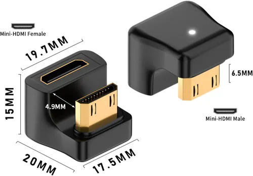 Miniatura 4 de Duttek Adaptador Mini HDMI de 180 grados [video 8K @60Hz, 4K @144Hz, 48Gbps] Adaptador Mini HDMI macho a hembra de ángulo ascendente para cámara