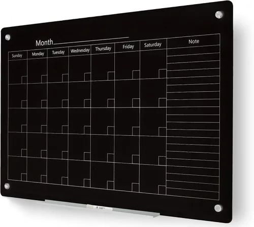 Miniatura 26 de J&J worldwide Pizarra blanca de vidrio magnético negro de 35 x 23 pulgadas, sin marco, de vidrio templado, borrado en seco, para montaje en pared