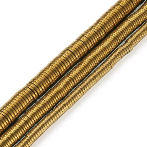 Miniatura 8 de Cheriswelry Cuentas espaciadoras Heishi de 3 hebras de 0.315 x 0.079 in de metal redondo y dorado, cuentas planas de disco plano de patinum
