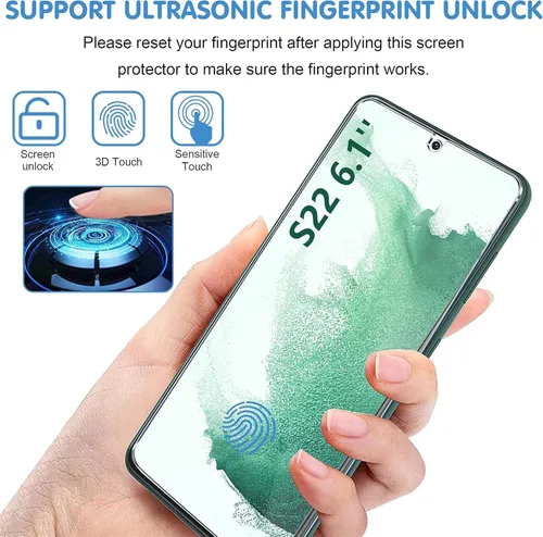 Miniatura 4 de Protector de pantalla (paquete de 3) para Samsung Galaxy S22 5G, vidrio templado 9H, compatible con huellas dactilares ultrasónicas, transparente
