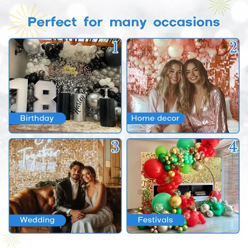 Miniatura 6 de Telón de fondo de pared brillante con lentejuelas cuadradas, color azul bebé, decoración para bodas, aniversarios, cumpleaños, fiestas, 12 paneles