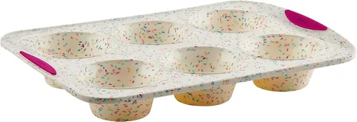 Miniatura 12 de Trudeau Molde de Donas Jumbo – Molde Antiadherente de 6 Cavidades, Confeti Blanco/Fucsia – Molde de Silicona para Hornear Donas Caseras, Magdalenas