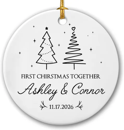 Adorno de nuestra primera Navidad juntos, adorno de cerámica de Navidad personalizado para parejas, 1ª Navidad juntos, adorno de compromiso de