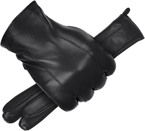 Miniatura 11 de MGGMOKAY Guantes de cuero para hombre, guantes de invierno de piel de oveja con forro