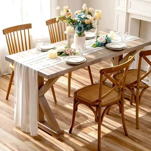 Miniatura 3 de Paquete de 10 caminos de mesa de boda de 10 pies de 29 x 120 pulgadas de gasa blanca para decoración romántica de despedida de soltera, fiesta