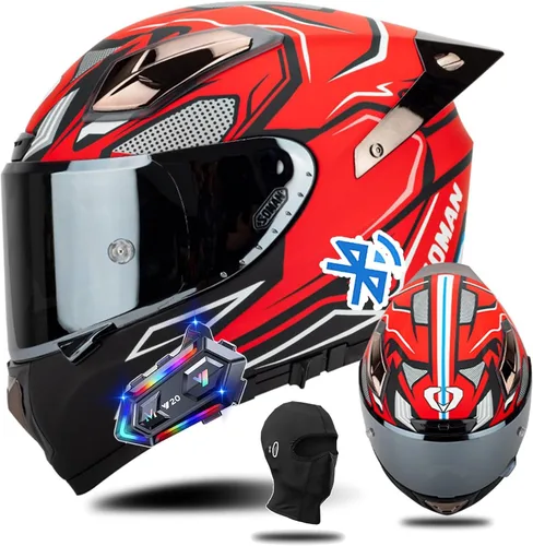 Cascos Bluetooth de cara completa para motocicleta, cascos para motos aprobados por DOT, viseras antivaho abatibles, casco de motocicleta para