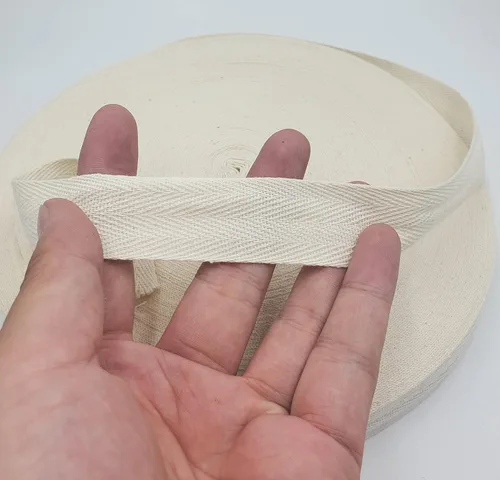 Miniatura 2 de Cinta de algodón en espiga, cinta de sarga para coser, cinta natural al bies para manualidades (beige, 1 pulgada)